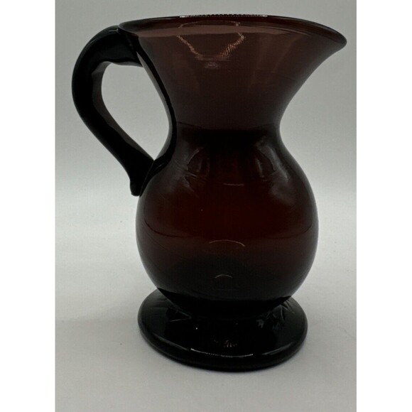 AMETHYST  Glass Pitcher Small 5 Inch Tall Hand Blown Vintage Purple Plum - Picture 1 of 7